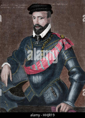 Gaspard de Coligny; II (1519-1572). Noble francés y el almirante, Huguenot líder en las guerras francesas de la religión. Grabado, 1884. Retrato.
