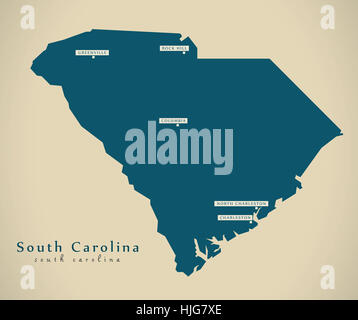 Mapa moderno - South Carolina USA estado federal ilustración silueta Foto de stock
