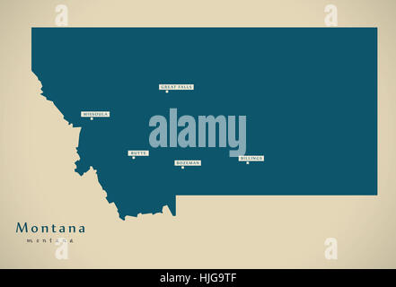 Mapa moderno - Montana EE.UU. Estado federal ilustración silueta Foto de stock