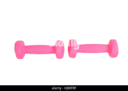 Un par de mancuernas rosa aislado sobre fondo blanco.