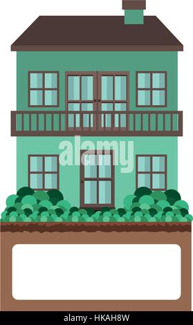 Imagen colorida fachada de dibujos animados de dos pisos con garaje y