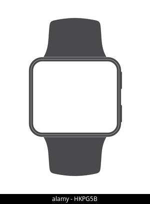 Plano negro Apple smartwatch look-alike con forma de pantalla cuadrada y pantalla en blanco para editar fácilmente con contenido gráfico deseado Foto de stock
