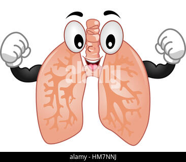 Ilustración de mascotas de los pulmones demostrando su fuerza Foto de stock