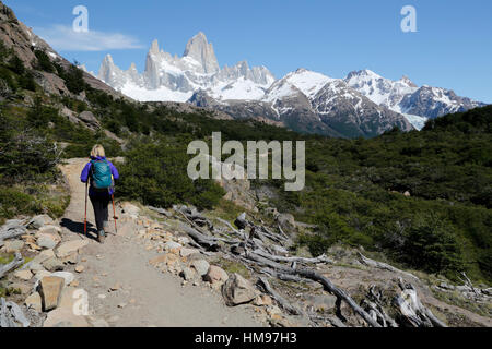 Vista del Monte Fitz Roy en la Laguna de Los Tres trail, El Chalten, Patagonia Argentina, Sudamérica