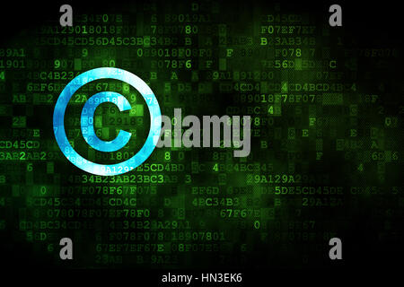 Concepto de Derecho: pixelado Copyright icono de fondo digital, copyspace vacía para la tarjeta, texto, publicidad
