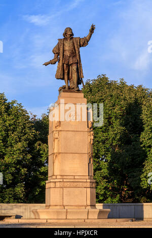 Monumento a Cristóbal Colón, la estatua de bronce, Grant Park, Chicago, Illinois, EE.UU. Foto de stock