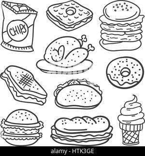 Doodle de alimentos con mano draw Ilustración del Vector