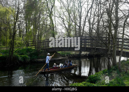 Navegar en barco para turistas en el río storr en la ciudad de Canterbury, en East Kent UK MARZO 2017 Foto de stock