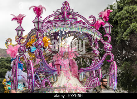 Mujer en elaborados trajes de enorme decorado flotan en Tenerife desfile de  carnaval Fotografía de stock - Alamy