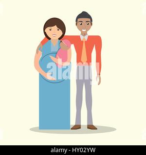 Embarazo Y Maternidad Familia Papa Mama Bebe Y La Hija Pequena Dibujos Animados Vector Ilustracion Imagen Vector De Stock Alamy