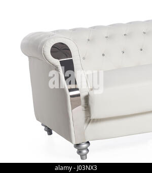 Muebles tapizados de lujo, cómodas, elegantes y atractivos colores, aislado sobre fondo blanco. Foto de stock