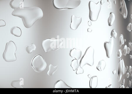 Realista de gotas de agua sobre una superficie de acero. 3D rendering Foto de stock