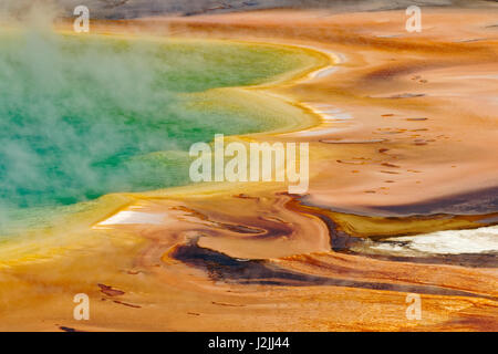 Vista elevada de Grand Prismatic Spring y patrones en mat bacteriana, Midway Geyser Basin, el Parque Nacional Yellowstone, Wyoming.