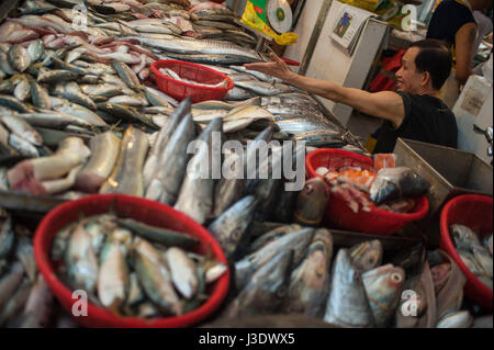Singapur, República de Singapur, Asia, un tratante de pescado en el mercado Tekka