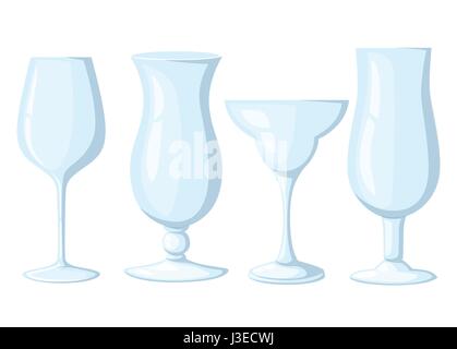 Juego de vasos copas, icono de vector vacío dentro de vidrio de un formulario diferente para cócteles de jugo. Ilustración del Vector