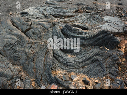 Detalle de su material está entretejido de lava pahoehoe o superficie cerca de La Restinga, El Hierro, Islas Canarias, España