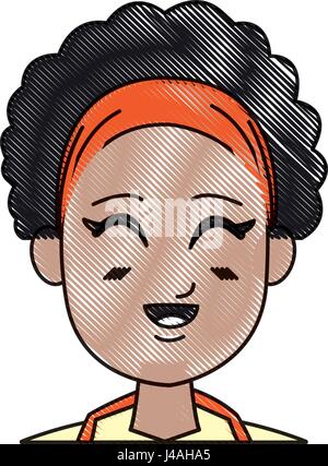 Dibujo chica joven afro cerrar los ojos sonrientes Ilustración del Vector