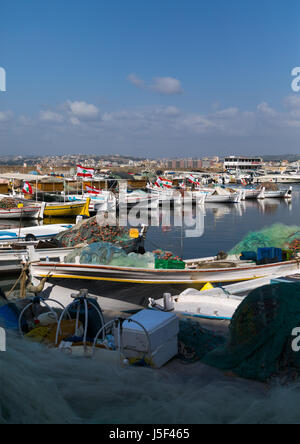 Los barcos de pesca en el puerto, en el sur de Provincia, Tiro, Líbano Foto de stock
