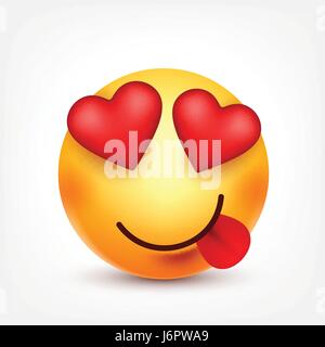 Smiley Emoticones con corazones. Cara amarilla con las emociones