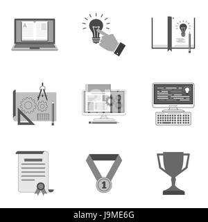 Conjunto de iconos y símbolos de educación en un moderno estilo plano aislado sobre fondo blanco. Ilustración vectorial elementos para el diseño de su sitio web, logo, app Ilustración del Vector