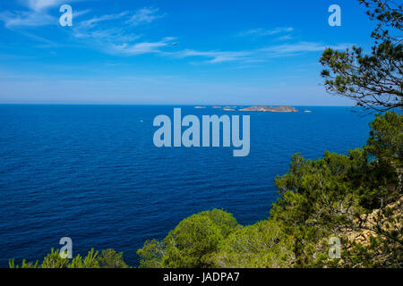 Cala Vedella Vadella Ibiza con el mar Mediterráneo en las Islas Baleares Foto de stock