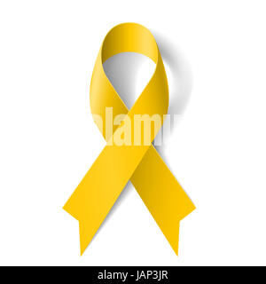 Cinta de sensibilización amarillo sobre fondo blanco. Cáncer de hueso y tropas símbolo de apoyo. Foto de stock