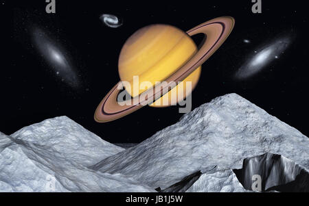 El planeta Saturno como su visto desde una de sus lunas.