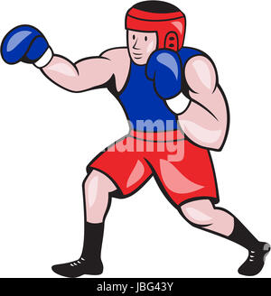 Ilustración de un boxeador amateur vistiendo Head Gear y Guantes jabbing punzonado vista lateral realizada en estilo de dibujos animados sobre el aislamiento del fondo Fotografía de stock - Alamy