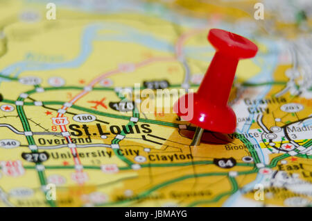 St.Louis Missouri City pin en el mapa Foto de stock