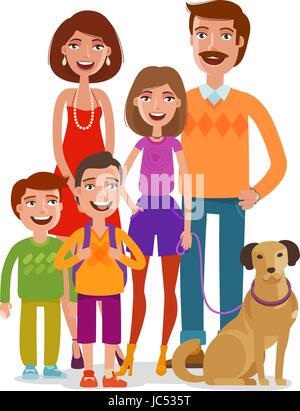 Retrato de familia. Las personas felices, los niños, los padres de familia.  Ilustración vectorial de dibujos animados Imagen Vector de stock - Alamy