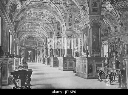Foto histórica de la sala Sixtina de la Biblioteca Vaticana, Roma, Italia, mejor reproducción digital de una impresión original de 1890