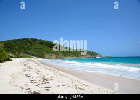 Vista de los macarrones de playa, en la exclusiva isla de mustque, islas Granadinas caribe Foto de stock