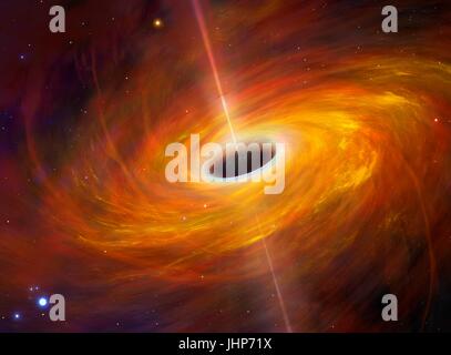 Un agujero negro es un objeto tan compacto - generalmente una estrella colapsada - que nada puede escapar de su atracción gravitacional. Ni siquiera la luz. Foto de stock