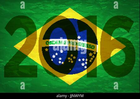 Los colores de fondo de la bandera brasileña con la inscripción de 2016. Ilustración vectorial EPS10 art Ilustración del Vector