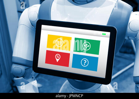 Inteligencia artificial AI , concepto. Robot ayudante , robo-advisor ui mostrar la pantalla de la aplicación smart retail mall shop. Foto de stock