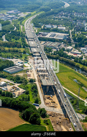 Sitio de construcción, demolición y nueva construcción del puente Lenntal Sauerlandlinie, autopista A45, fotografía aérea de Hagen. Foto de stock