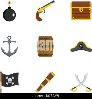 Accesorios pirata símbolos plano iconos colección Imagen Vector de stock -  Alamy