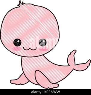 Lápiz de color silueta de caricatura kawaii cute seal animal acuático  Imagen Vector de stock - Alamy