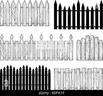 Set de vectores de siluetas de cercas blancas rurales Parque jardín patio elementos Imagen