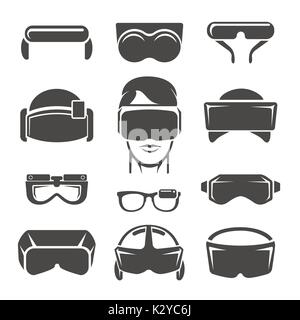 Iconos de realidad virtual. Gafas de VR, juego de simulación de casco y dispositivo de auriculares 3d, ilustración vectorial Ilustración del Vector