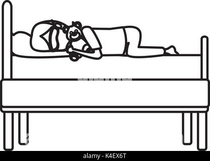 Mujer que duerme en la cama en los colores blanco y negro Imagen Vector de  stock - Alamy