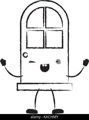 Puerta de madera con vidrio, icono de estilo de dibujos animados Imagen