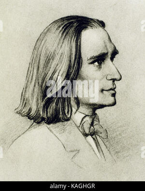 Franz Liszt (1811-1886) Pianista y compositor húngaro. retrato. dibujo por Friedrich preller el anciano (1804-1878). liszt museo. weimar. Alemania. Foto de stock