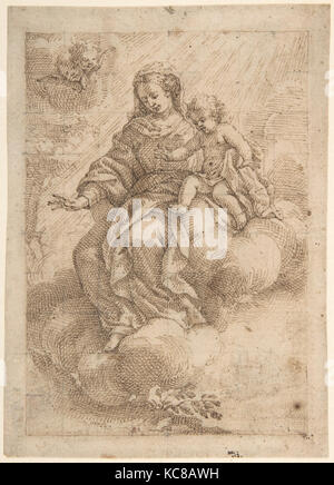 La Virgen y el niño sentado en las nubes (anverso); la Virgen y el niño en retroceso (verso), Vicente Salvador Gómez, 1637-1700 Foto de stock