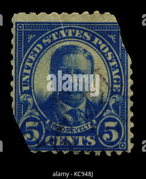 Usa - circa 1930: un sello impreso en EE.UU. muestra el retrato presidente Theodore "Teddy" Roosevelt circa 1930. Foto de stock