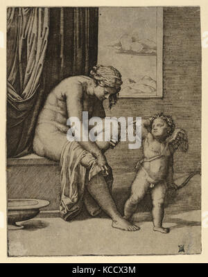 Dibujos y Grabados, Impresión, Venus secando su pie con un pedazo de cortinaje, Cupido delante de ella, sosteniendo un arco Foto de stock