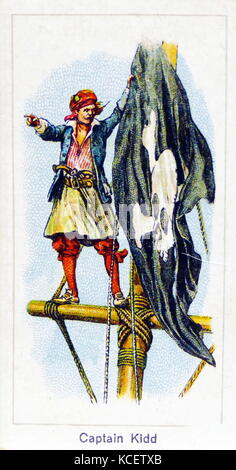 Tarjeta de empresa Tarjeta de cigarrillos Londres 1924 representando: el Capitán William Kidd (c.1645 - 1701); marinero escocés que fue juzgado y ejecutado por piratería después de regresar de un viaje al océano Índico Foto de stock