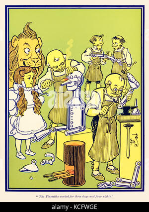 "Los hojalateros trabajó durante tres días y cuatro noches." desde "El Maravilloso Mago de Oz" por L. Frank Baum (1856-1919) con imágenes por W. W. Denslow (1856-1915). Ver más información a continuación. Foto de stock