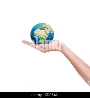 Planeta Tierra en mano femenina