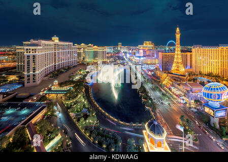 Vista aérea de la strip de Las Vegas por la noche Foto de stock